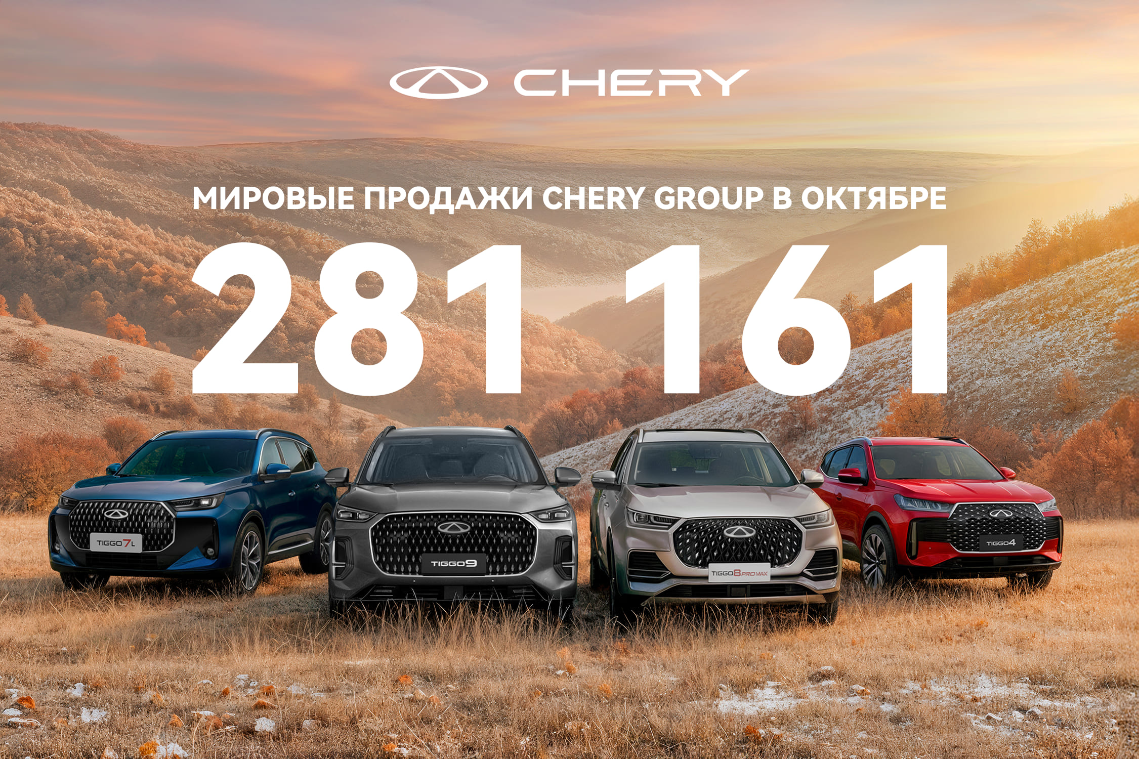 Мировые продажи CHERY GROUP превысили 280 000 автомобилей в октябре